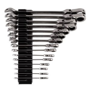 TEKTON Flex Head 12-Point Ratcheting Combination Wrench Set with Modular Wrench Organizer, 15-Piece (1/4-1 in.) | WRC95301