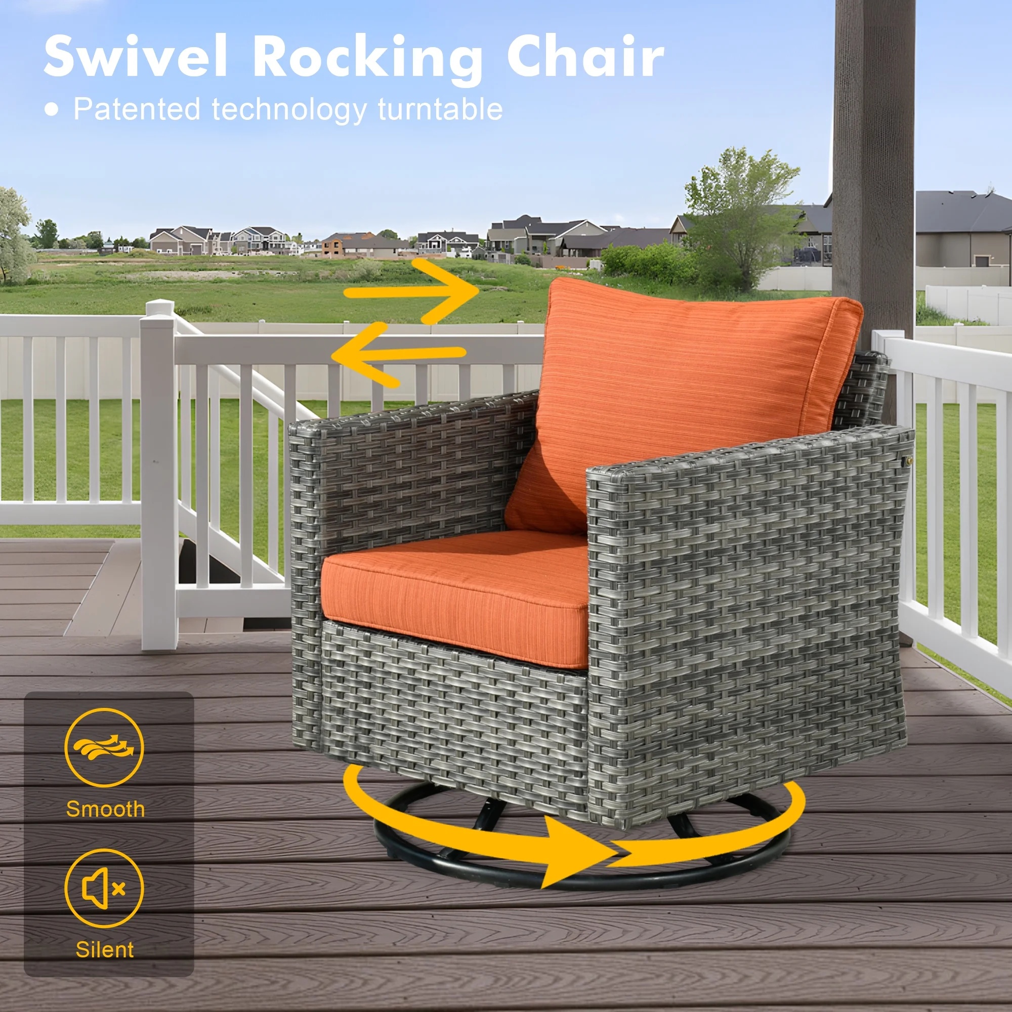 Ovios 6 Pieces Outdoor Patio Furniture Set with Gas Propane Fire Pit Table Wicker Outdoor Conversation Set with Swivel Rocking Chair for Backyard, Cushion Beige - Image 25
