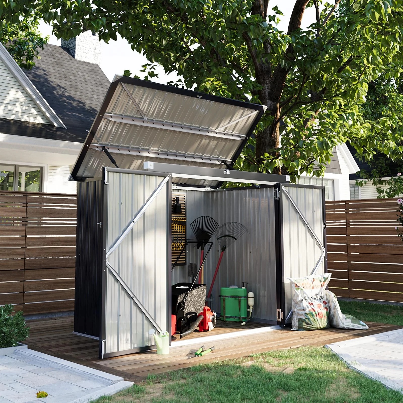 Aoxun 6' x 4' Storage Shed Lean to Storage Shed, Outdoor Metal Wall Side Storage Sheds, Outdoor Storage Cabinet for Patio, Garden, Lawn (Brown) - Image 25