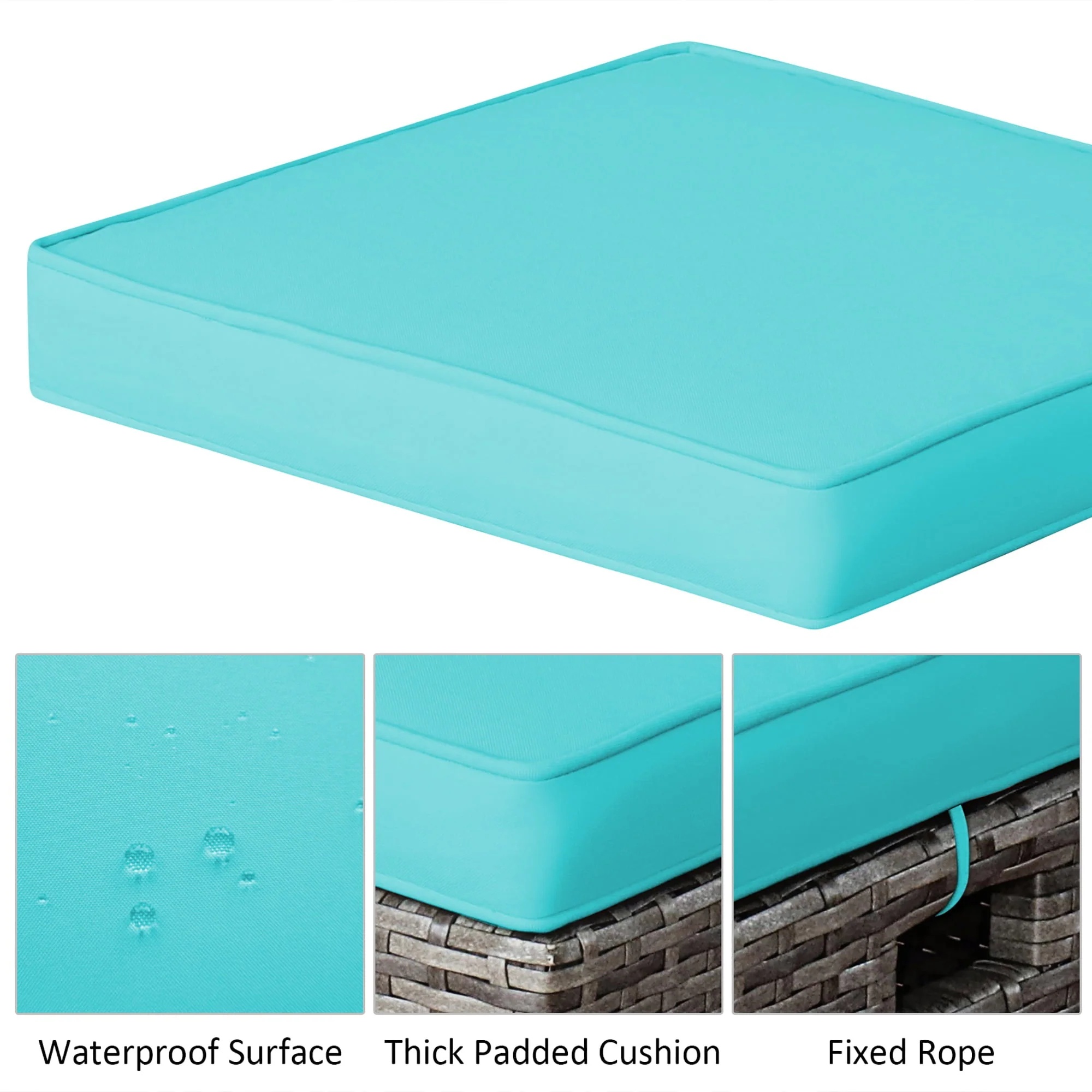 Costway 2PCS Patio Rattan Cushioned Ottoman Seat Foot Rest TableTurquoise - Image 13