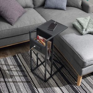 Loft Lyfe C-Table Design Yousef USB Ports & Outlets Magazine Storage Modern End Table Black/Black