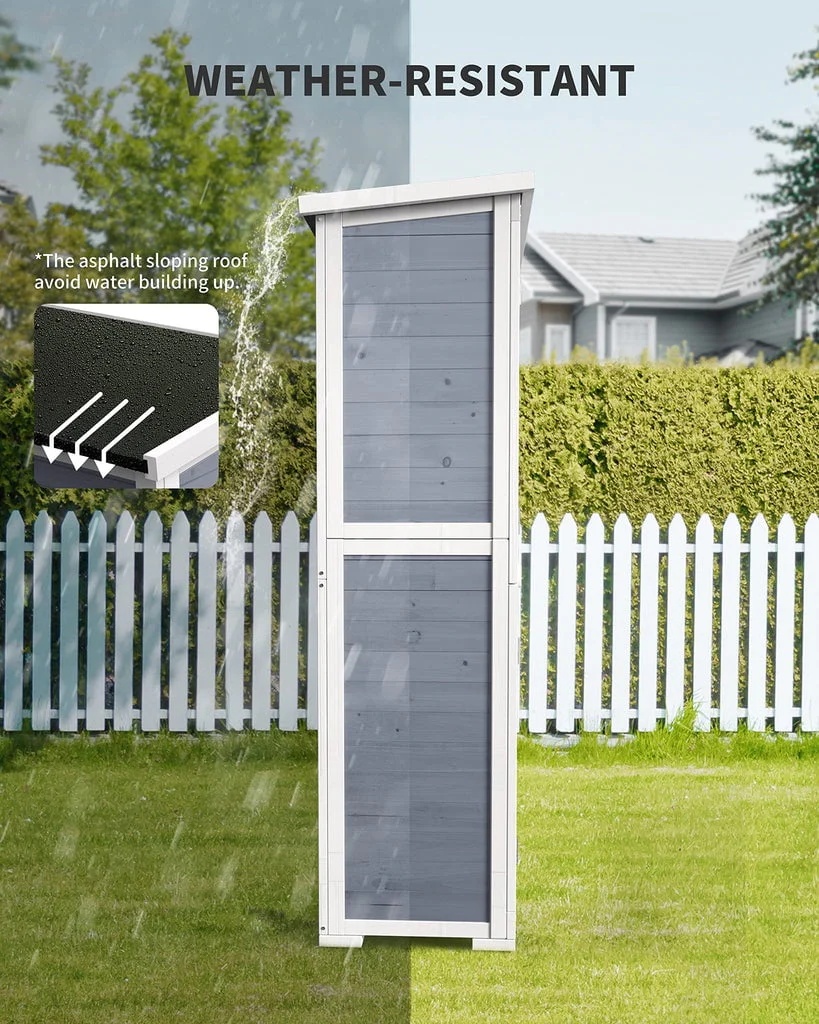 Aiho 63.2" Outdoor Storage Cabinet with Double Lockable Doors and 3 Removable Shelves - Gray - Image 9