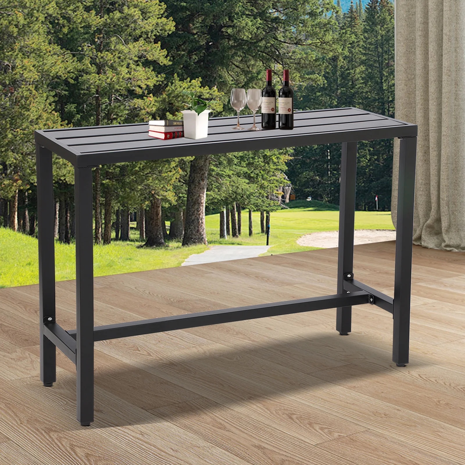 Outdoor Bar Table, 63 Patio Console Pub Height Table with Powder Coated Steel Frame and Weather Resistant Waterproof Top for Hot Tub, Balcony, Garden, Yard, Poolside, Indoor Outdoor - Image 5