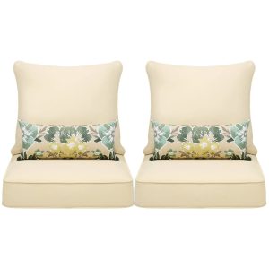 Aoodor 25-?x 25-?Patio Furniture Outdoor Deep Seat Cushion Beige(2 Back 2 Seater 2 Pillow )