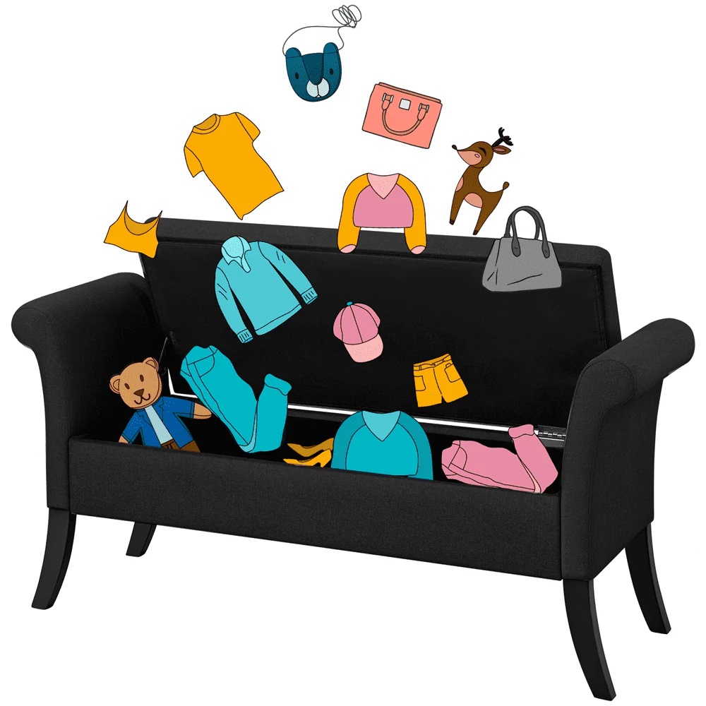 SMILE MART Modern Fabric Tufted Storage Bench with Rolled Arms for Home, Black - Image 9