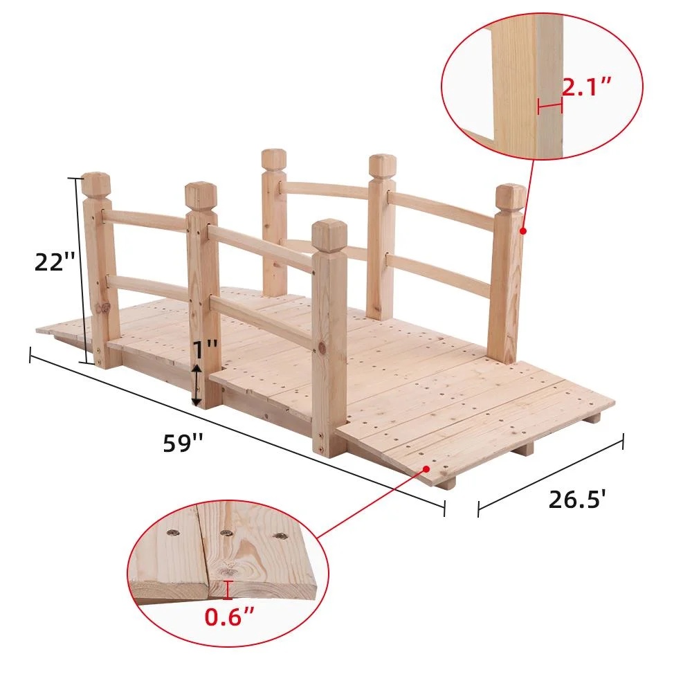 Winado Wooden Decorative Bridge 5 ft Burlywood Arch Walkway for Garden - Image 3