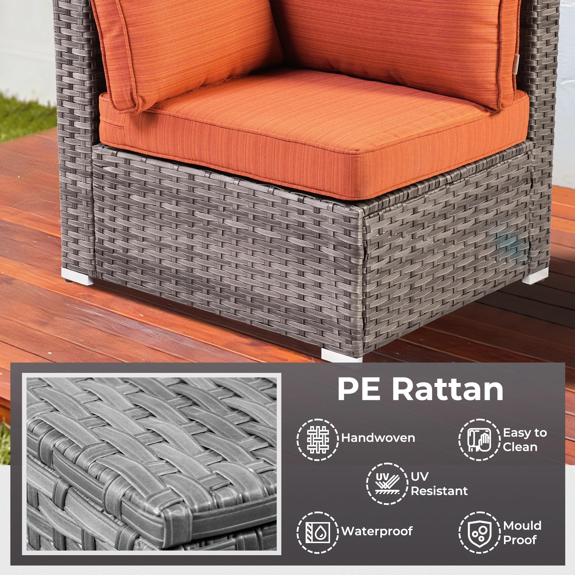 Ovios 11 Pieces Patio Fire Pit Set Outdoor Wicker Sectional Sofa Conversation Set with Swivel Rocking Chairs and Side Table,Dark Gray - Image 15