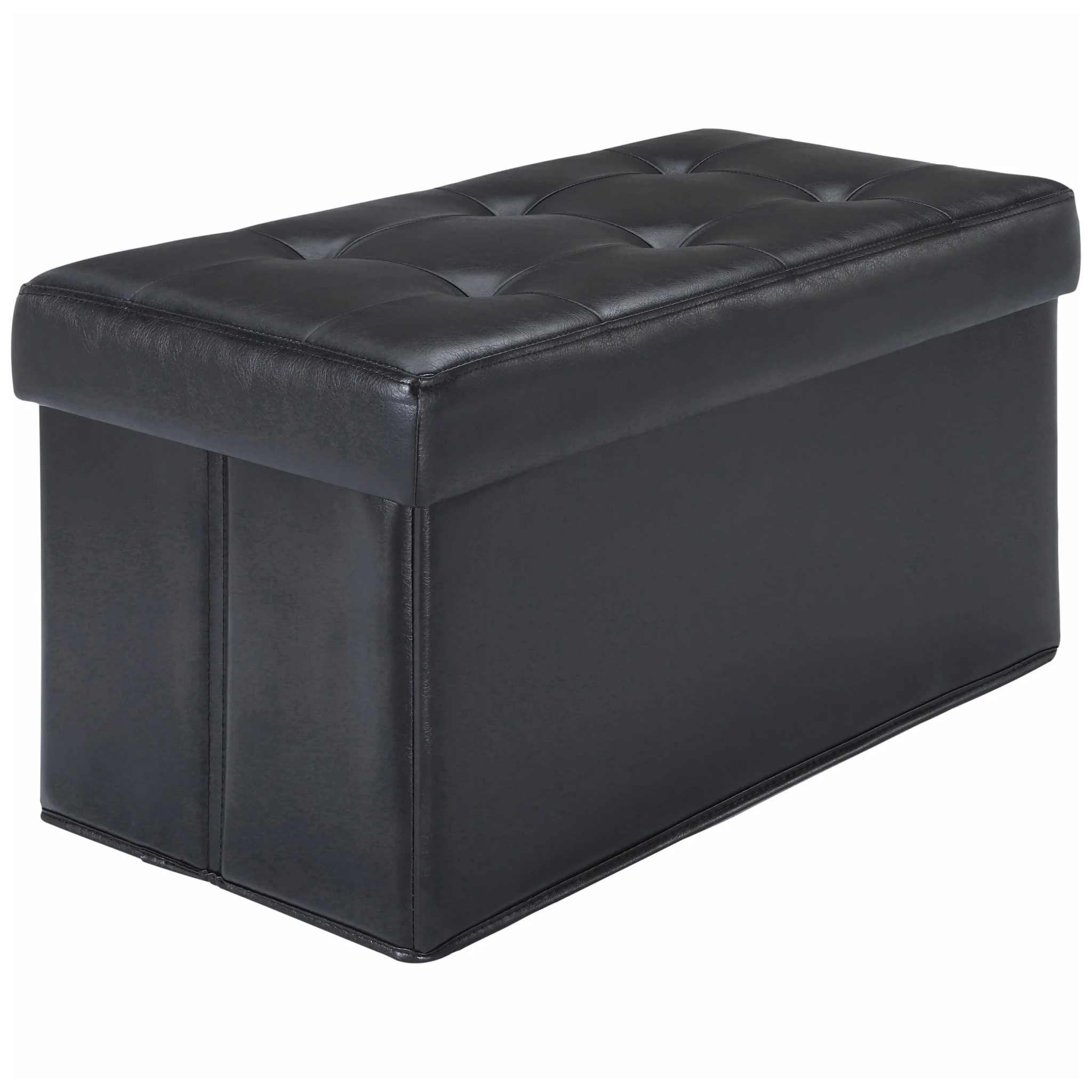 Mainstays 30-inch Collapsible Storage Ottoman, Quilted Black Faux Leather - Image 5