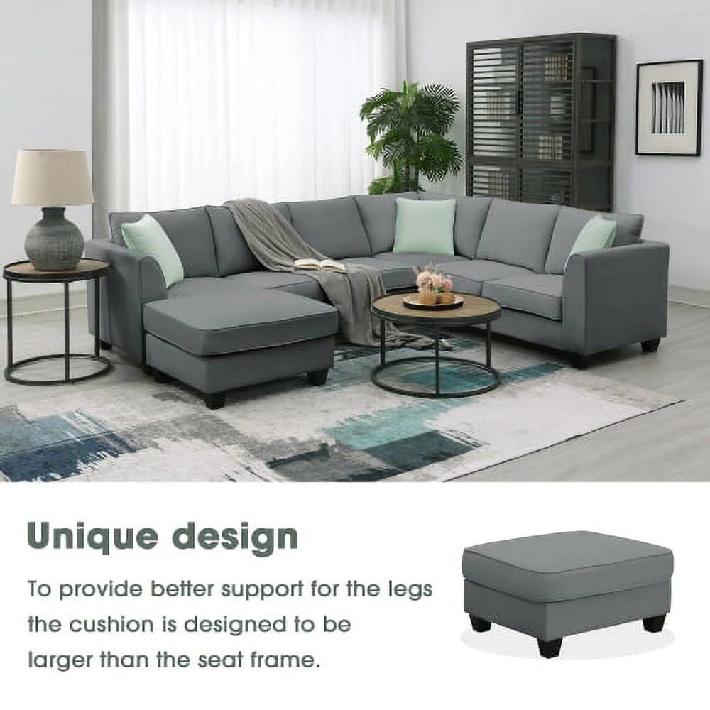 THINK 30,Convertible Sectional Sofa with Storage Ottoman, Modern Modular Sofa Sets L Shape Couches with 3 Pillows, for Living Room Furniture, Grey - Image 6