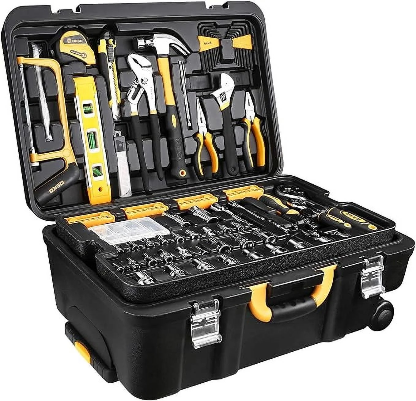DEKOPRO 258 Piece Tool Kit with Rolling Tool Box Socket Wrench Hand Tool Set Mechanic Case Trolley Portable - Image 6