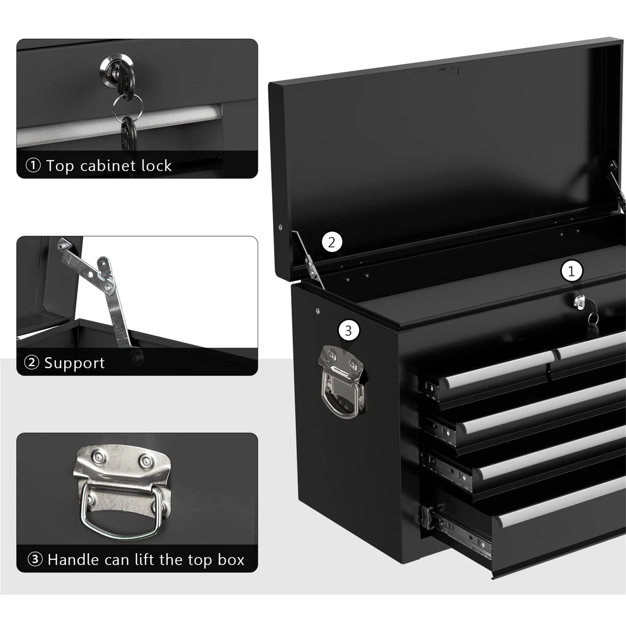Aukfa Tool Box, 2 in 1 Steel Rolling Tool Chest & Cabinet on Wheels for Garage, 8-Drawers, Black - Image 7