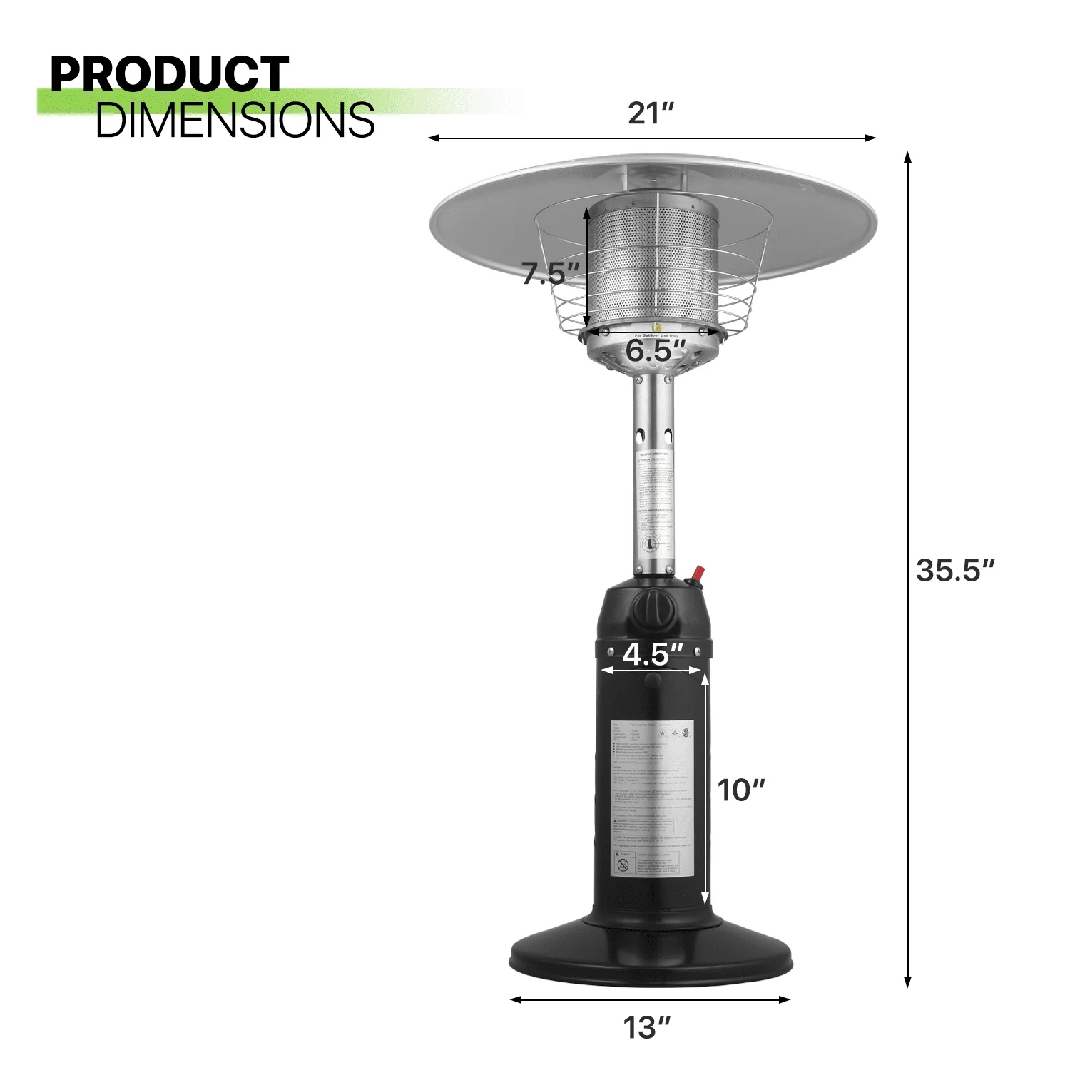 Magshion 11,000 BTU Stainless Steel Patio Heater Portable Propane Gas Standing Tabletop Patio Heater with Pilot Light for Outside Garden, Black - Image 9