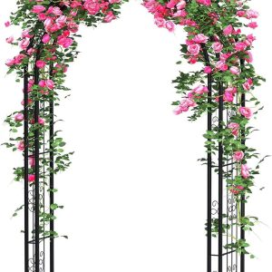 88 in Steel Garden Arch Arbor Trellis for Climbing Plants Outdoor,Yard,Garden,Climbing Plants 7 ft Decorative Wire Lattice,Outdoor Wedding Arch(Black)