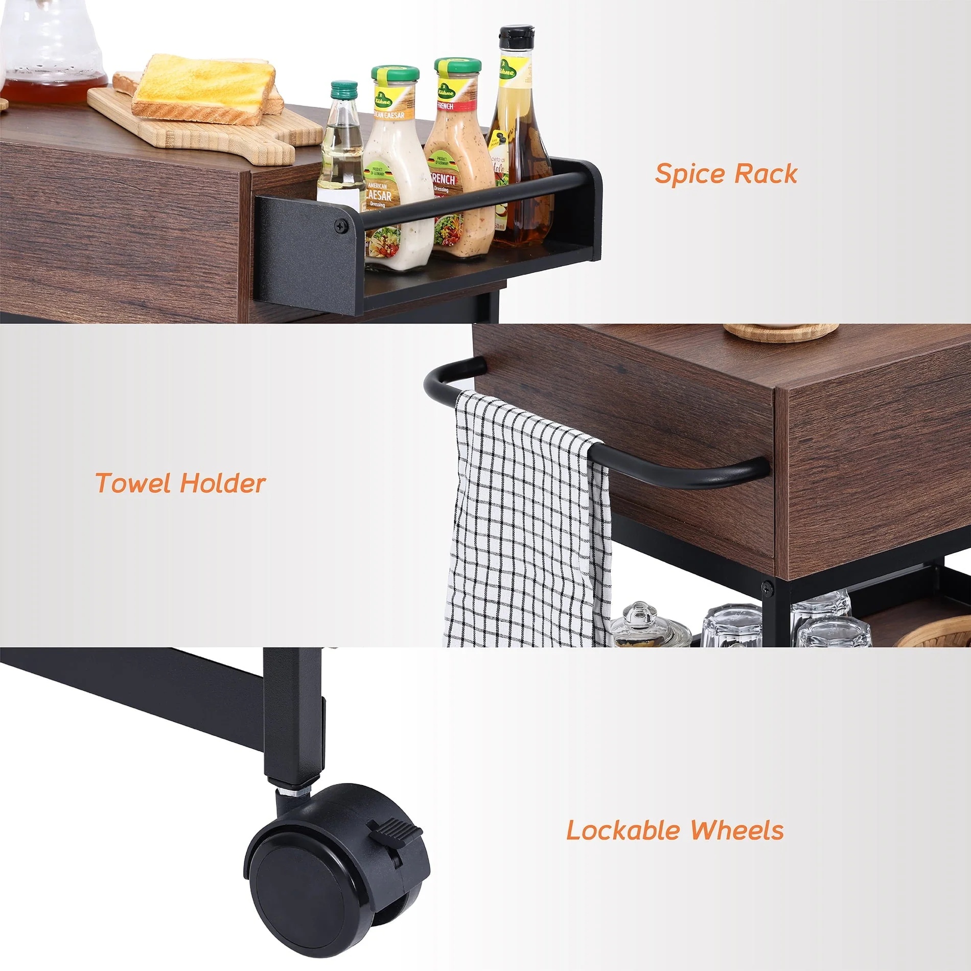 WAMPAT Rolling Kitchen Island with Storage Cabinet,Trolley Cart with Open Shelf for Home Kitchen - Image 2