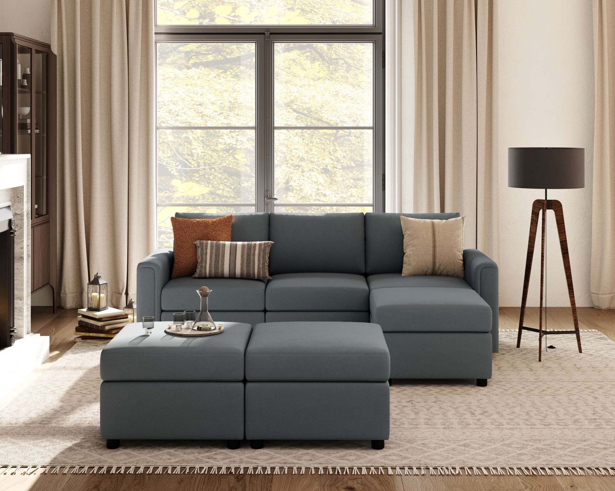 Linsy Home Modern Convertible Sleeper Sofa Bed with Storage Ottomans, Modular Sectional Couch Sofa,Dark Gray - Image 7