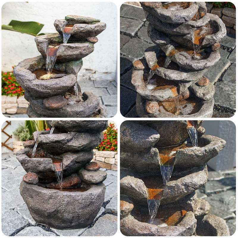 10-Tier Rock Waterfall Fountain -C 39.76" Cascading LED Feature for Garden & Patio - Image 5