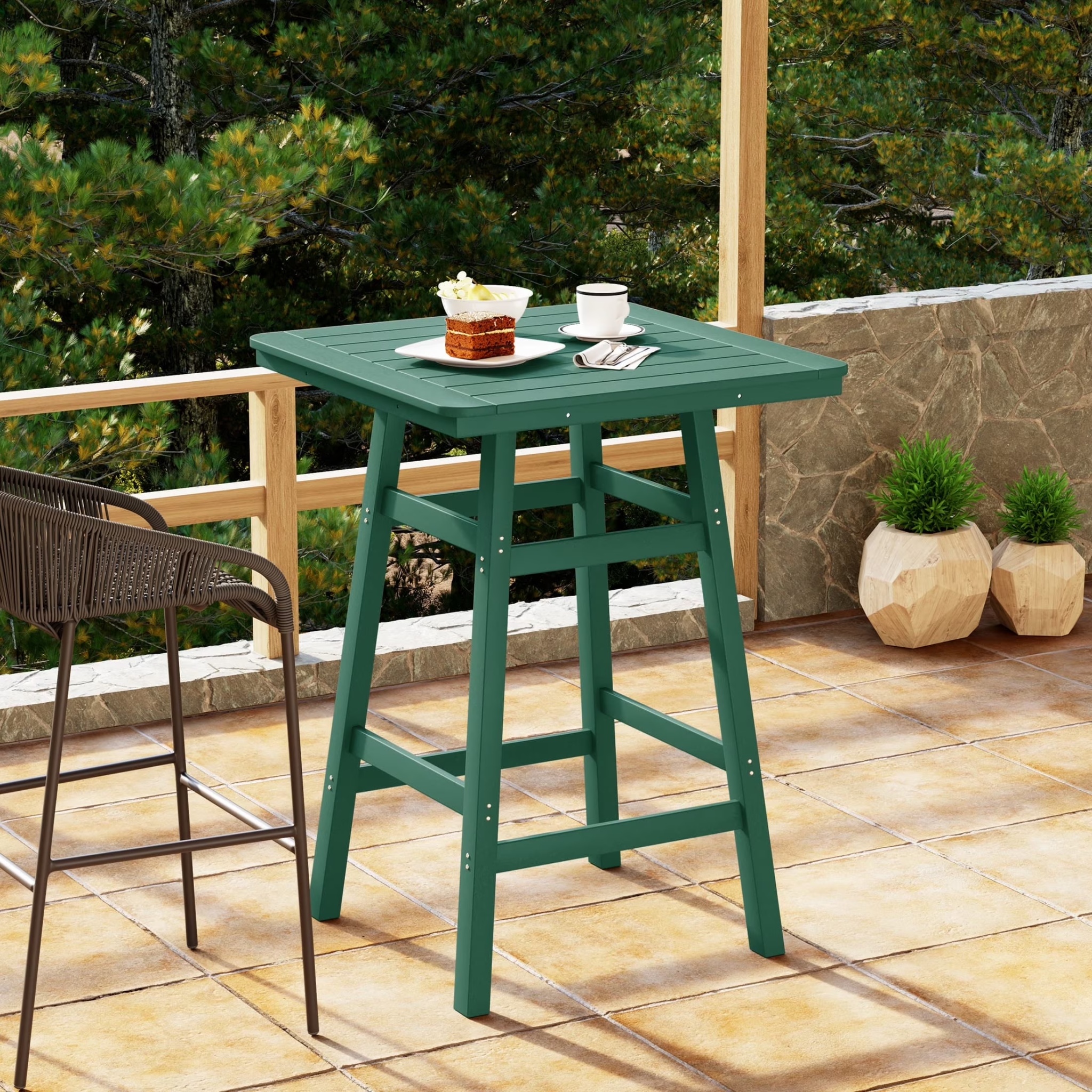 WestinTrends Outdoor 37" Counter Height HDPE Patio Square Bar Table, Dark Brown - Image 9