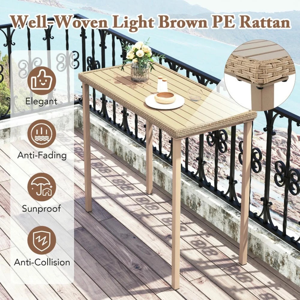 GVN Backyard Coffee Tables,Outdoor Patio Bar Table Heavy Duty Rectangle Metal Frame-Brown - Image 2