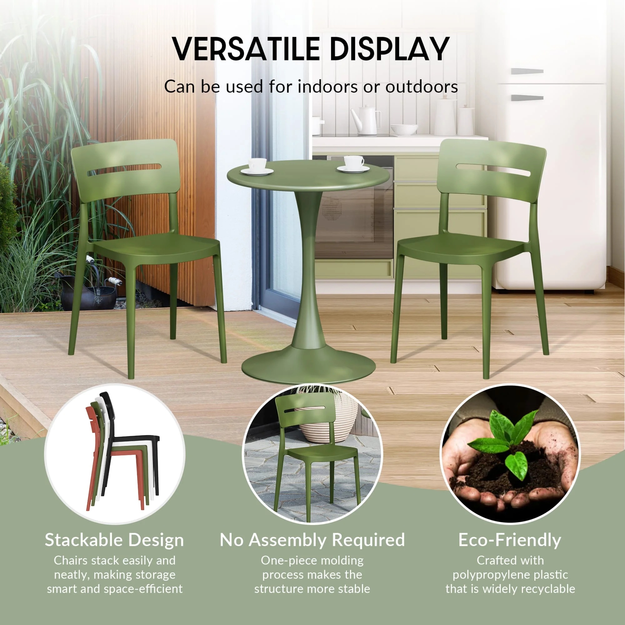 WestinTrends Playa 5-Piece Outdoor Metal Frame Dining Table Patio Set with Stackable Patio Dining Chairs, Olive Green - Image 6