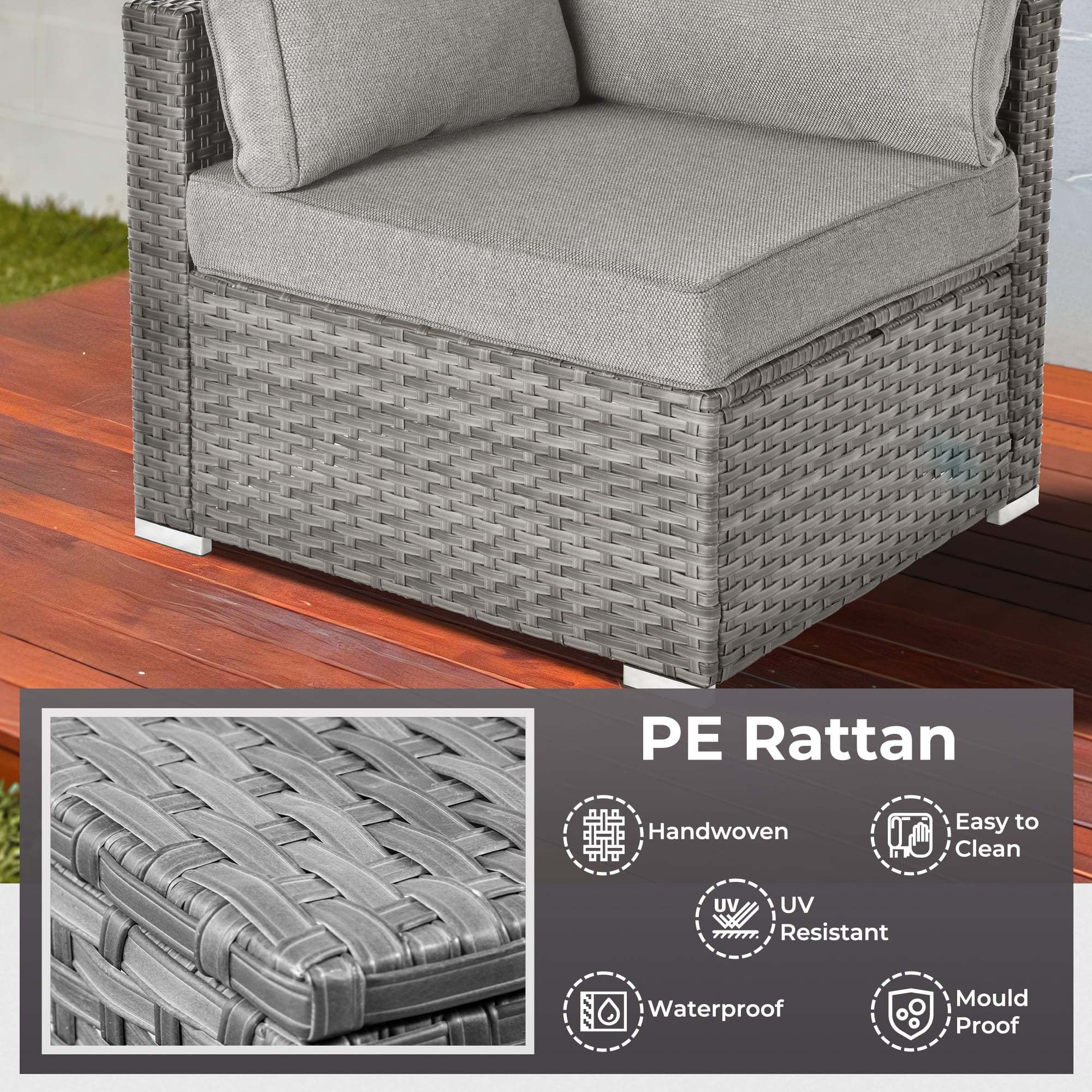 Ovios 11 Pieces Patio Fire Pit Set Outdoor Wicker Sectional Sofa Conversation Set with Swivel Rocking Chairs and Side Table,Dark Gray - Image 6