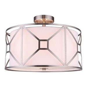 Woodbridge Lighting Regan 17" 3-Light Steel & Fabric Semi-Flush in Satin Nickel