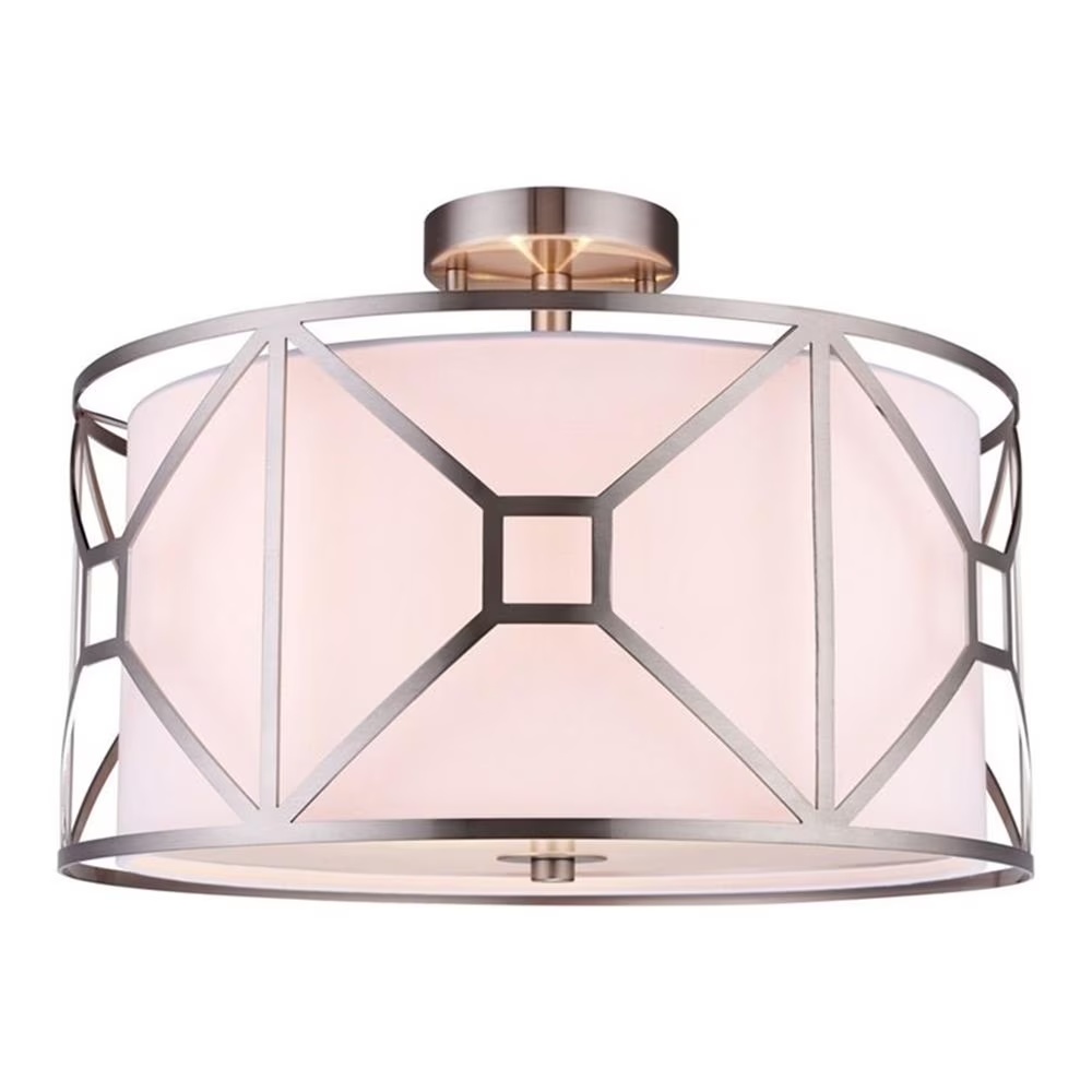 Woodbridge Lighting Regan 17" 3-Light Steel & Fabric Semi-Flush in Satin Nickel