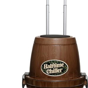 Halftime Chiller Rolling Cooler | Multifunction with Inside Storage Tray, Seat, Telescoping Handle and Exterior Storage