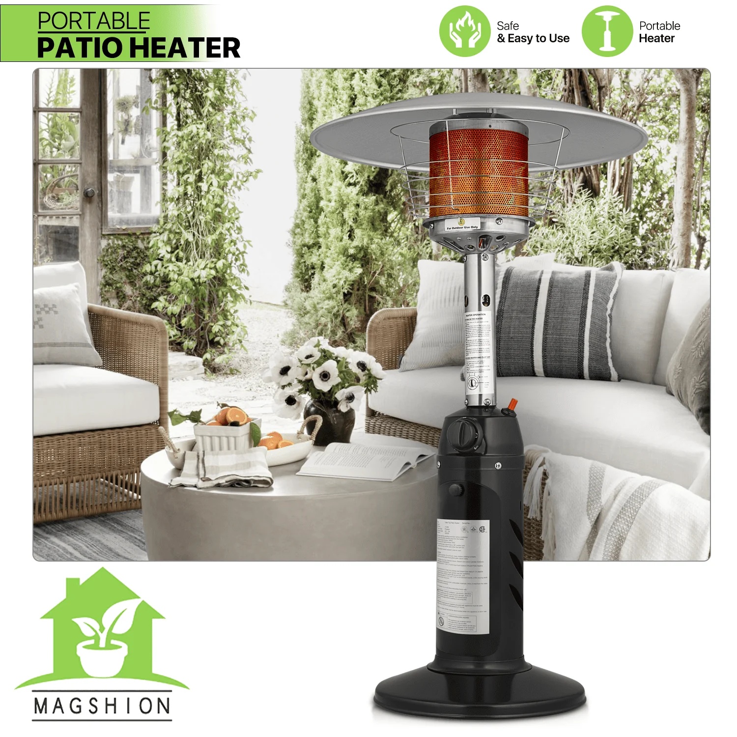 Magshion 11,000 BTU Stainless Steel Patio Heater Portable Propane Gas Standing Tabletop Patio Heater with Pilot Light for Outside Garden, Black - Image 3