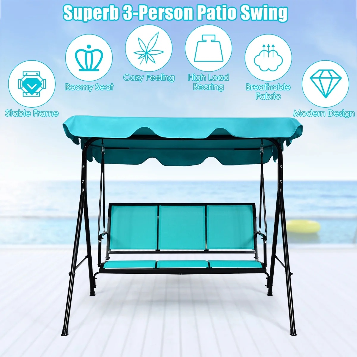 Costway 3 Person Patio Swing Canopy Yard Furniture - Image 4