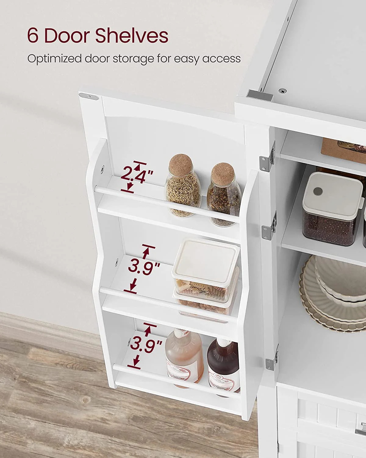 VASAGLE 71.9 Inch Kitchen Pantry Storage Cabinet Tall Freestanding Cupboard with 1 Large Drawer 6 Hanging Shelves for Dining Room Laundry White - Image 5