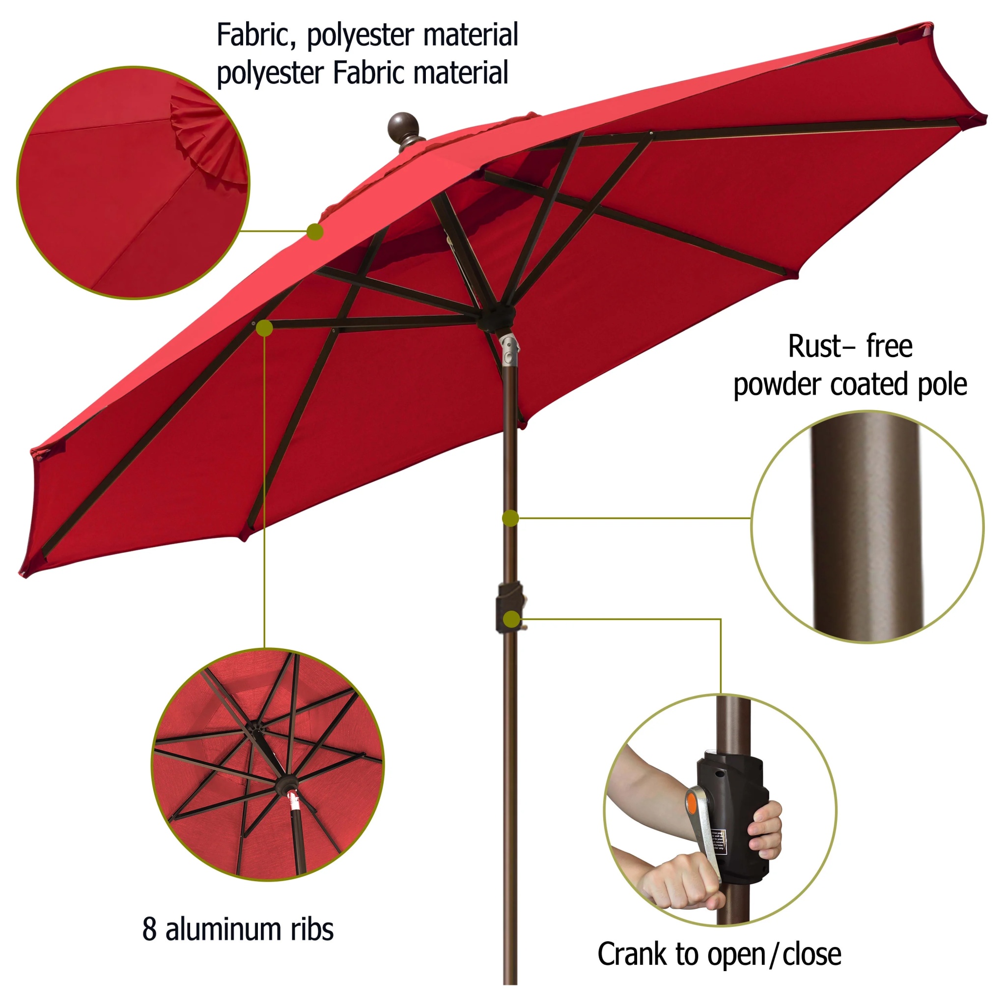 EliteShade 9Ft Market Umbrella Patio Outdoor Table Umbrella-Teal- - Image 35