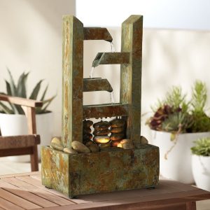 Zigzag Zen 17 1/4" High Small Modern Indoor Decor Slate Stone Tabletop Fountain with Light Desk Relaxation