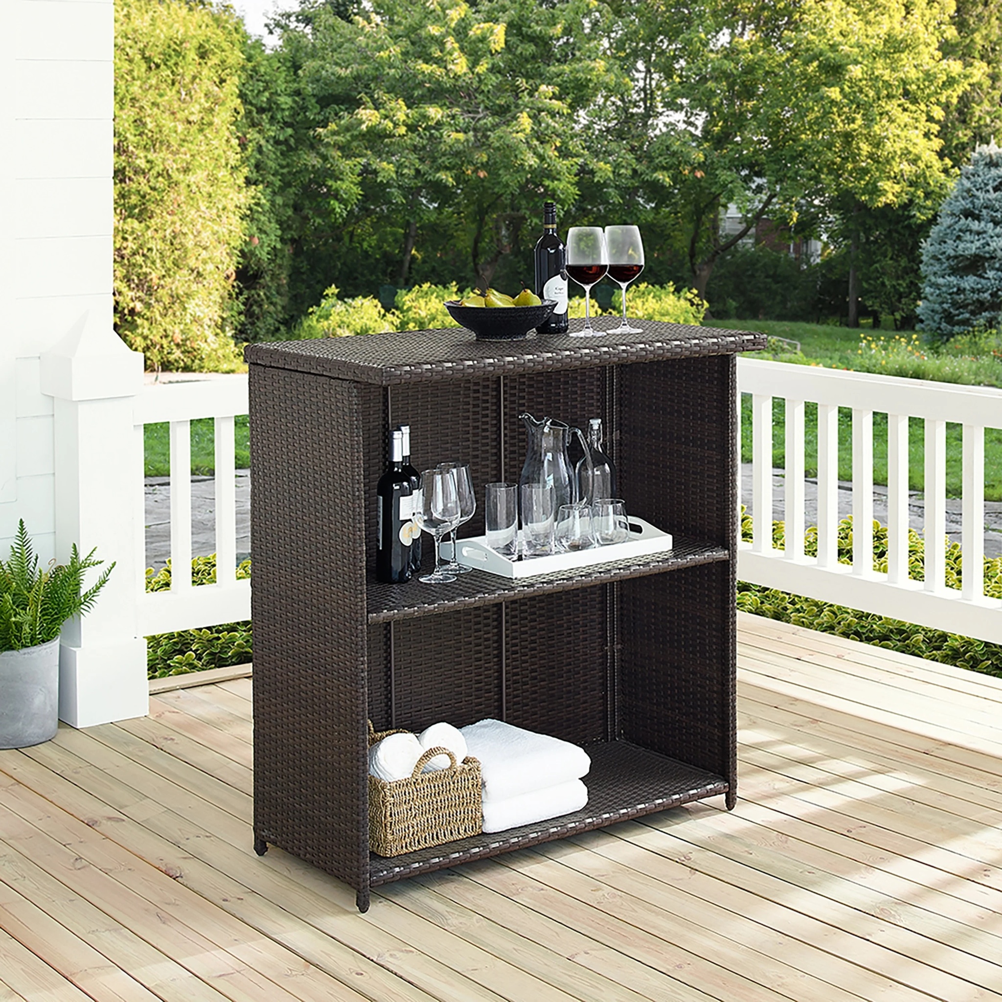 Crosley Palm Harbor Wicker / Rattan Patio Bar in Brown - Image 3