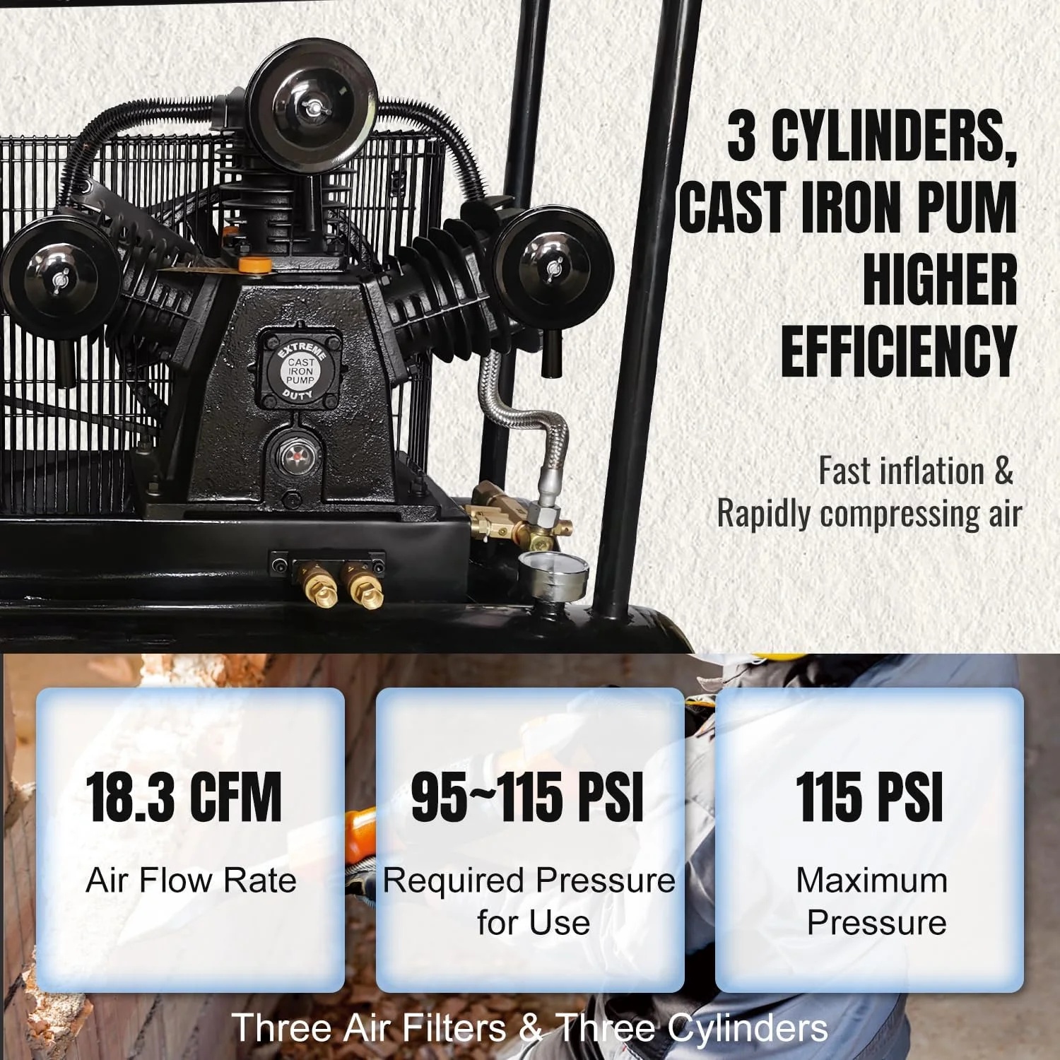 HPDAVV 6.5HP 120 PSI One Stage Gas Driven Piston Air Compressor 20 gal - Image 7