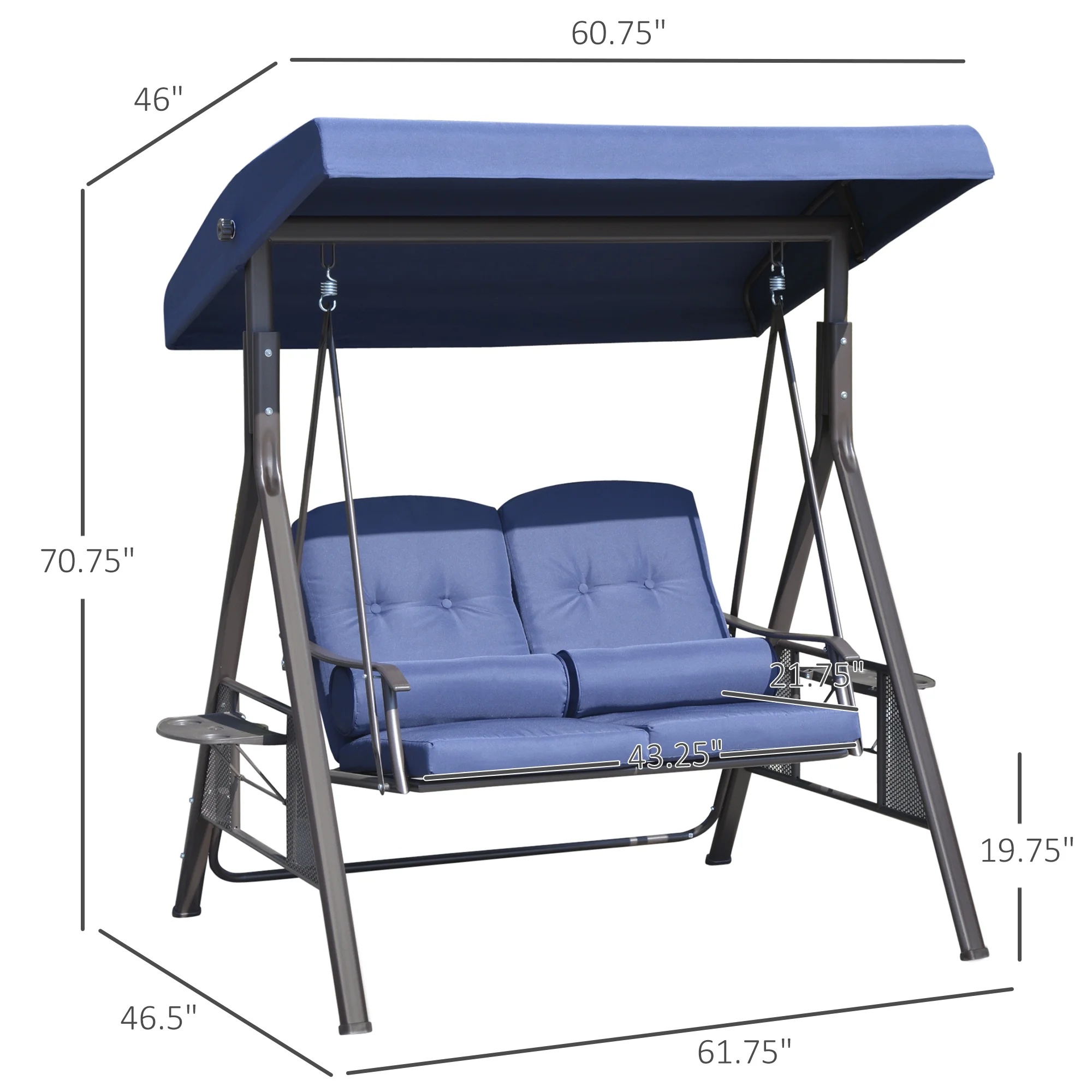 Outsunny 2-Person Patio Swing Bench with Adjustable Shade Canopy, Soft Cushions, Throw Pillows and Tray, Beige. - Image 16