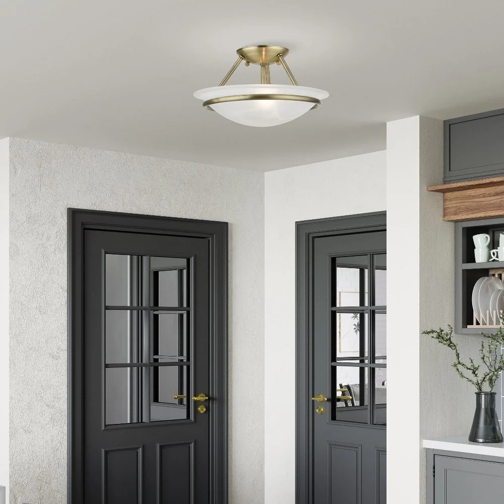 Livex Lighting Newburgh Black/White Stainless Steel/Alabaster Glass Ceiling Mount - Image 18
