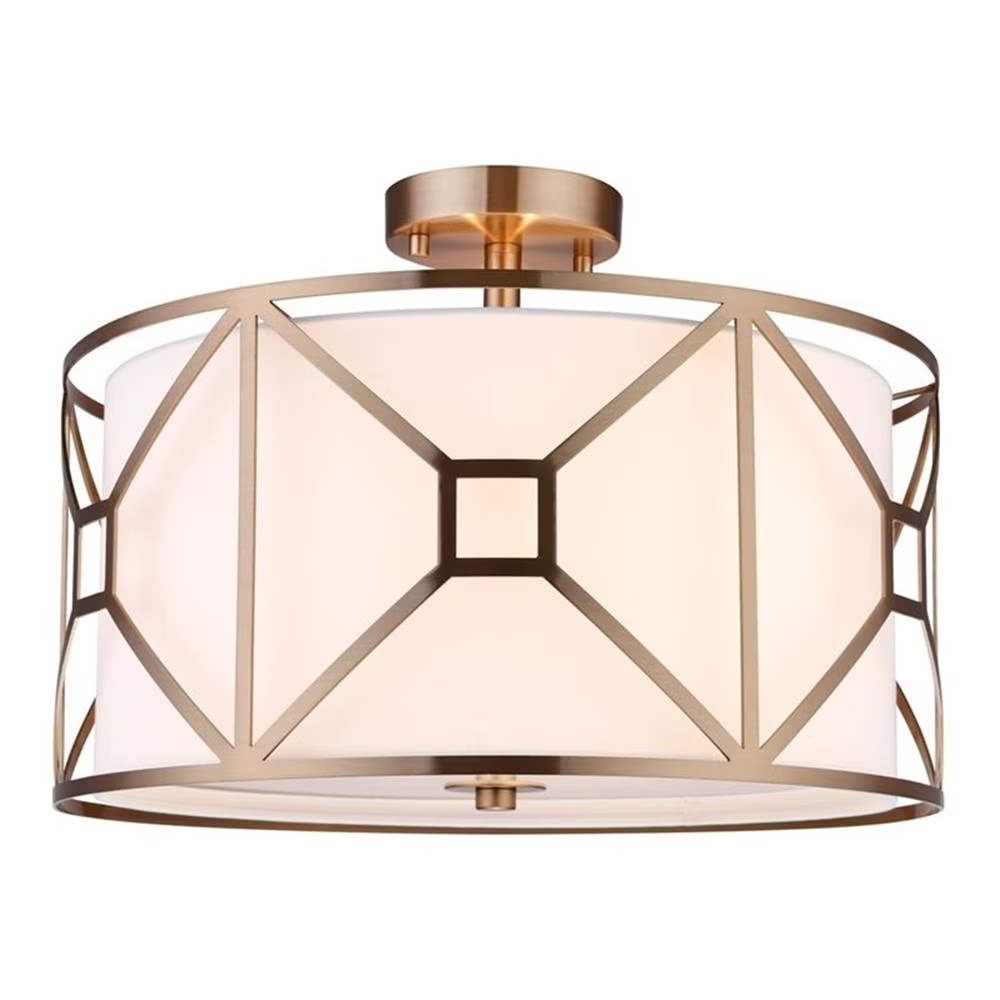 Woodbridge Lighting Regan 17" 3-Light Steel & Fabric Semi-Flush in Satin Nickel - Image 3
