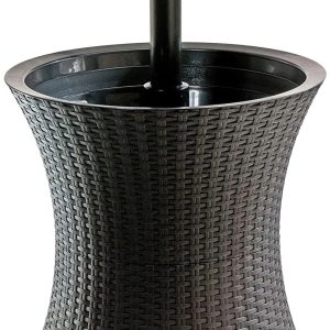 Keter Pacific 7.5 Gallon Cool Bar , Resin Outdoor Patio Beverage Cooler Table, Extra Storage, Rattan Look Brown