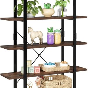 Homfa Industrial 5 Tier Storage Bookshelf , Wood Bookcase Shelf Unit with Metal Frame for Home Office Living Room, Rustic Brown