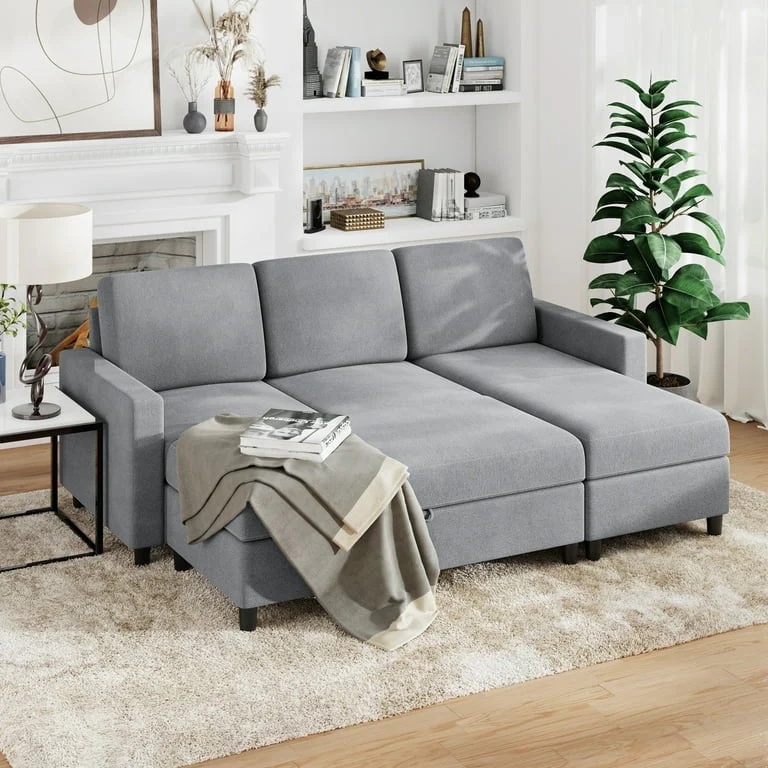 Sobaniilo Soft Couches Set, Convertible Sectional Sofa with Storage Ottoman, Fabric Couches Set for Living Room, Dark Grey - Image 10
