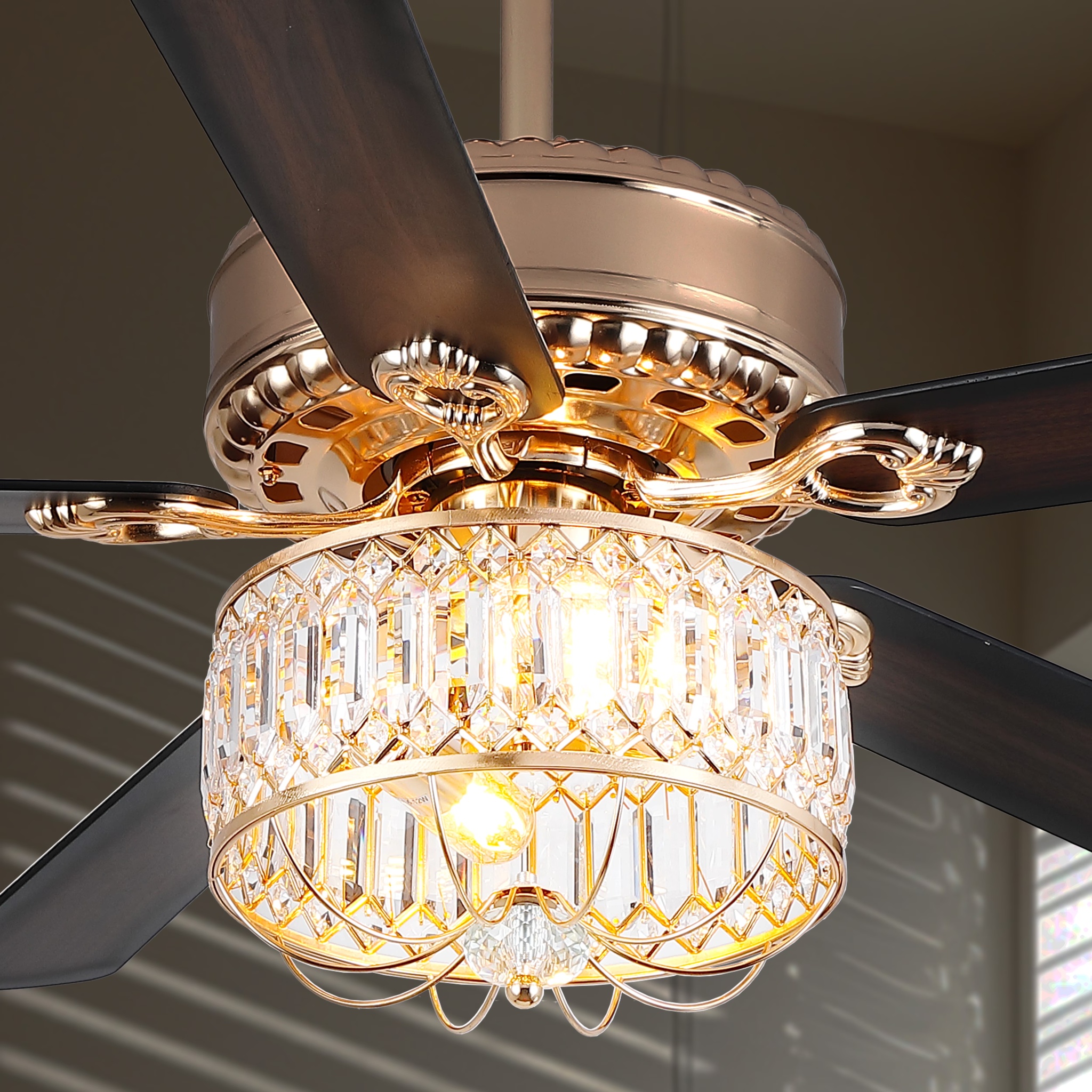 Kviflon 52" Farmhouse Ceiling Fan with Lights & Remote, Crystal Chandelier, Wood Blades, Quiet Motor, 6-Speed, Timer, Modern Lighting for Living Room, Bedroom, Dining Room, Chrome Finish - Image 5