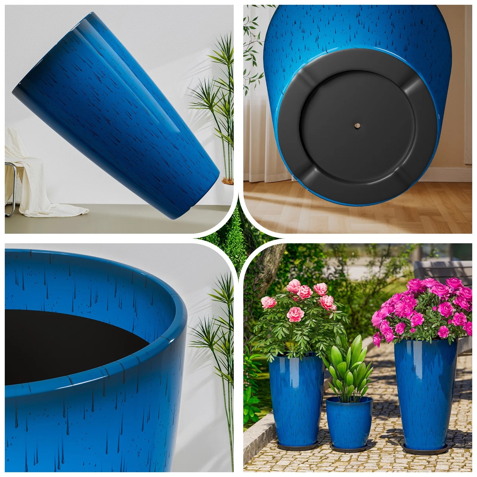 24,21,10 inch Large Planter for Indoor & Outdoor Plants, Set of 3, Sturdy Plant Flower Pots Modern Decor for Front Porch Patio,Blue - Image 4