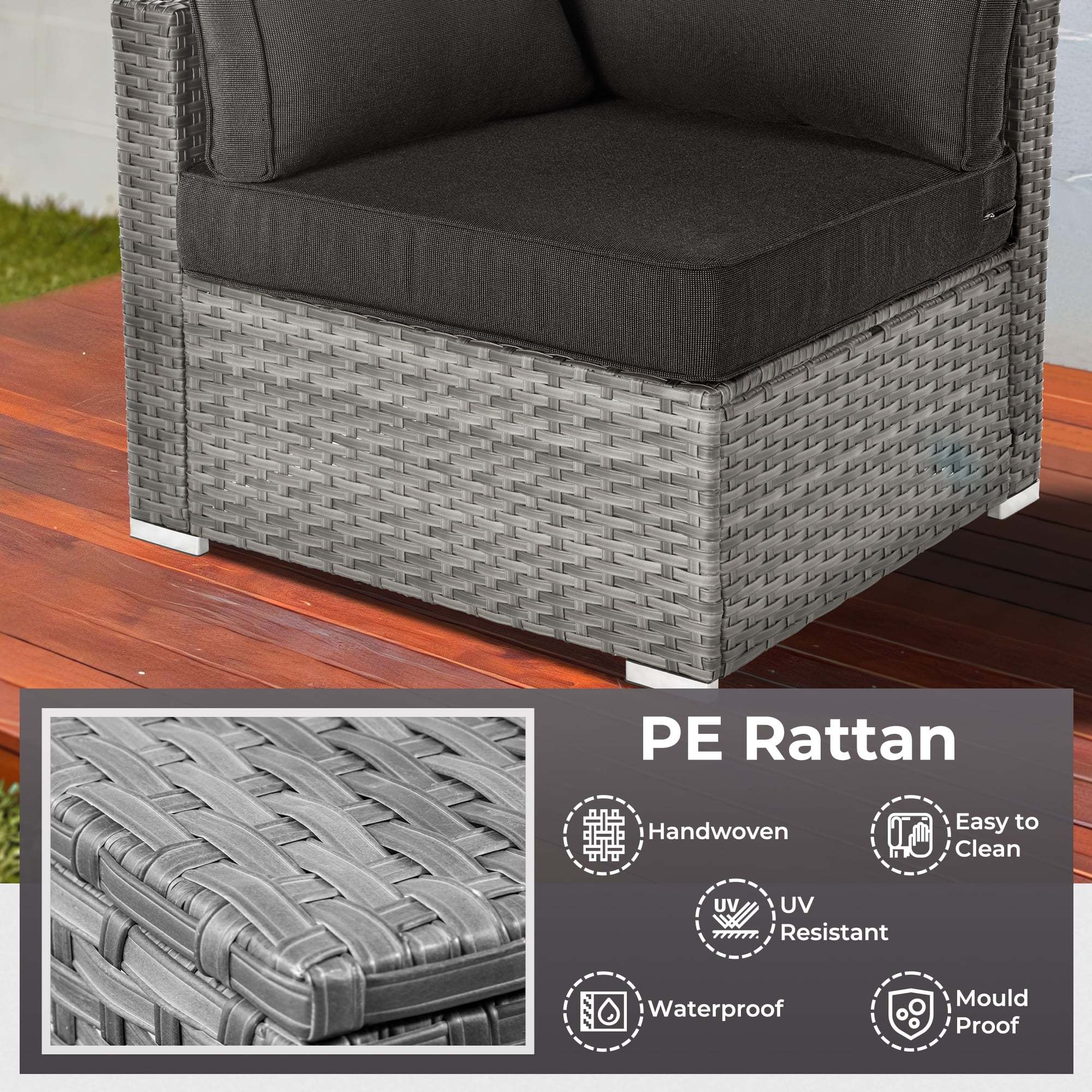 Ovios 11 Pieces Patio Fire Pit Set Outdoor Wicker Sectional Sofa Conversation Set with Swivel Rocking Chairs and Side Table,Dark Gray - Image 29
