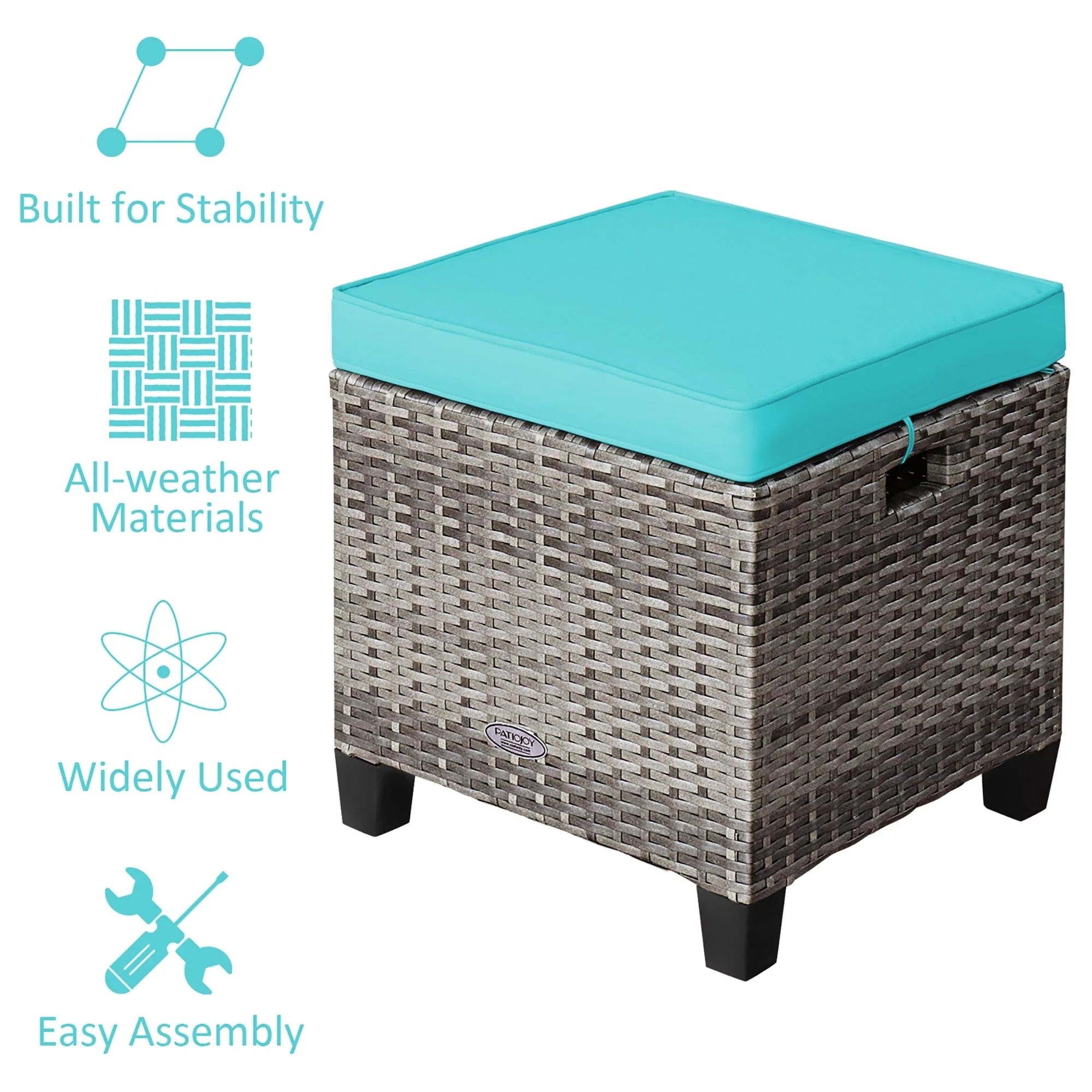 Costway 2PCS Patio Rattan Cushioned Ottoman Seat Foot Rest TableTurquoise - Image 11