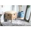 DecMode Wood Floral Intricately Carved Storage Stool with Cream Burlap Top, Beige - Image 2