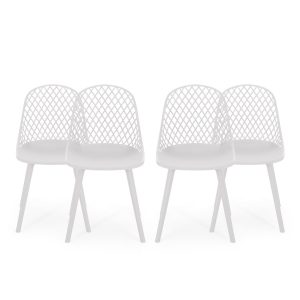 Noble House Lily Plastic Patio Dining Side Chair in White (Set of 4)