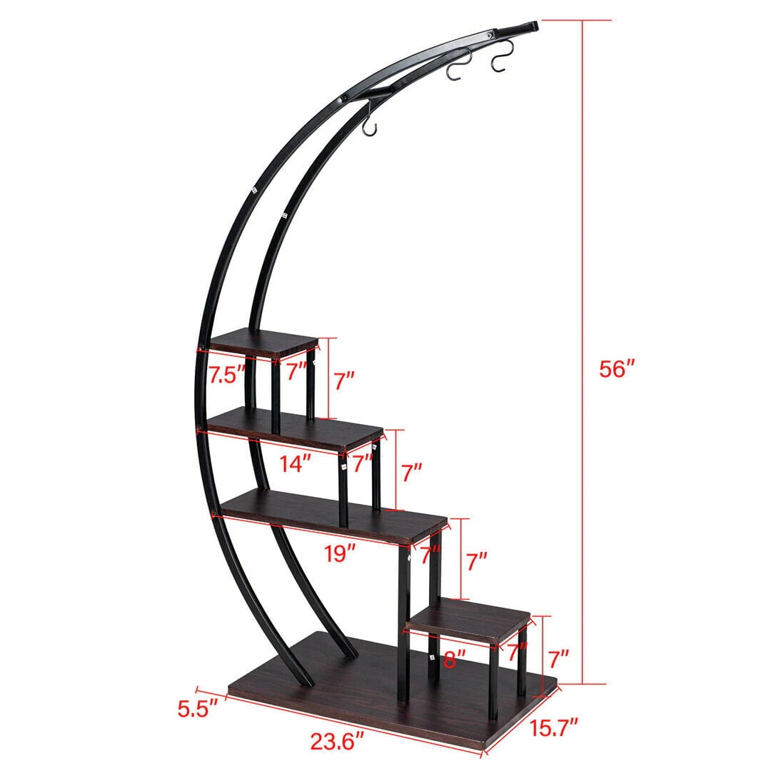5 Tier Metal Plant Stand Indoor Curved Circular Display Book Shelf Storage - Image 3