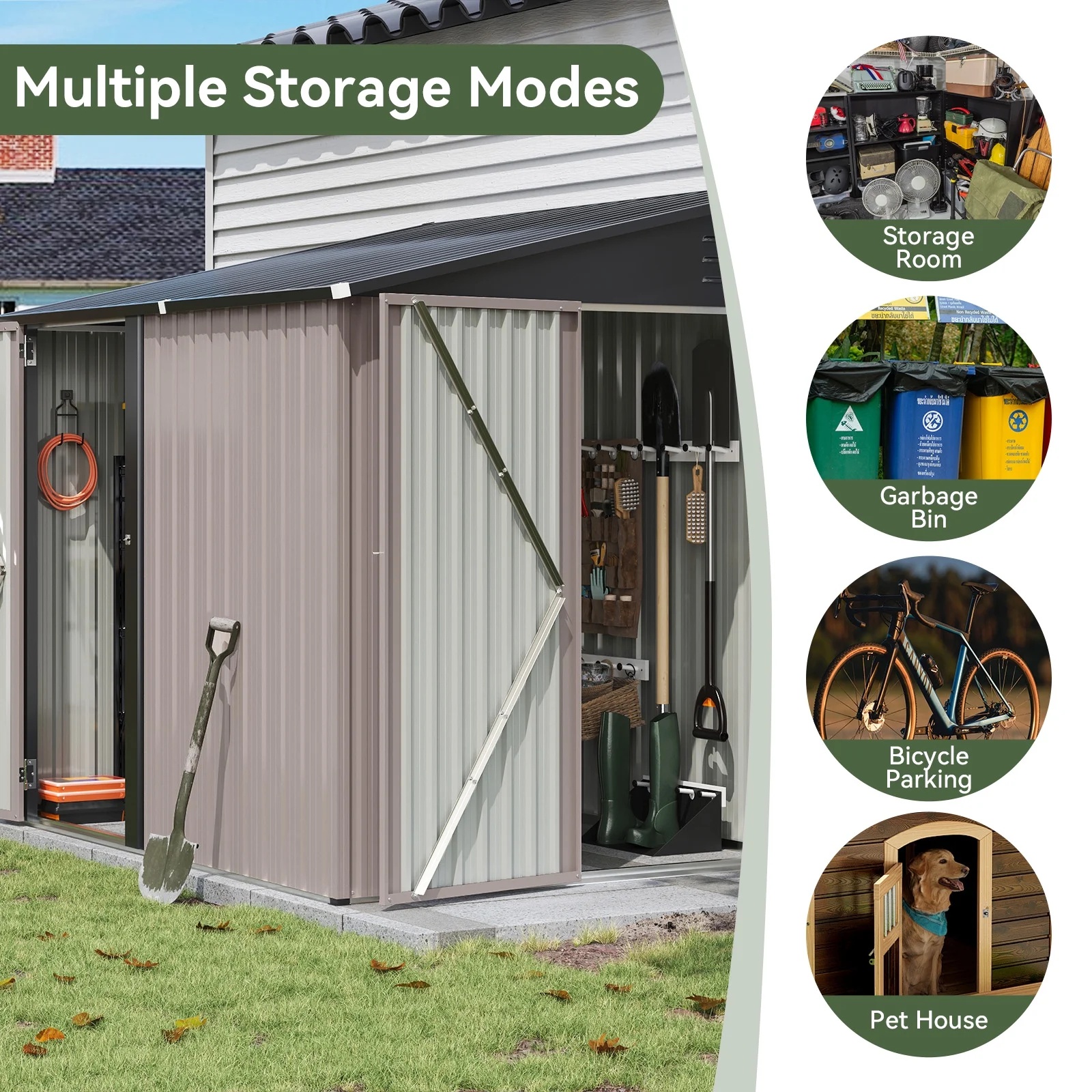 Aoxun 6' x 4' Storage Shed Lean to Storage Shed, Outdoor Metal Wall Side Storage Sheds, Outdoor Storage Cabinet for Patio, Garden, Lawn (Brown) - Image 18