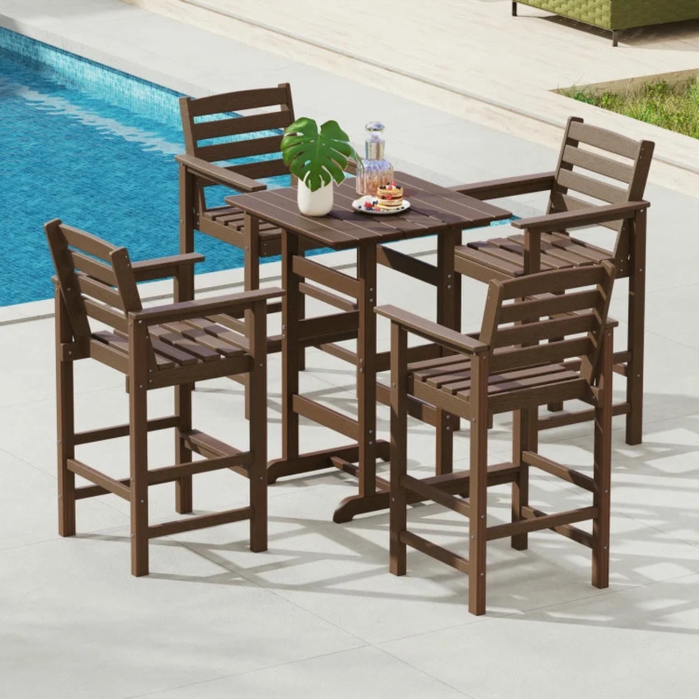 GVN Outdoor Eating Tables,Patio Table,30 Inch Square Bar Table Dining Table with Slatted Tabletop for Poolside-Navy - Image 18