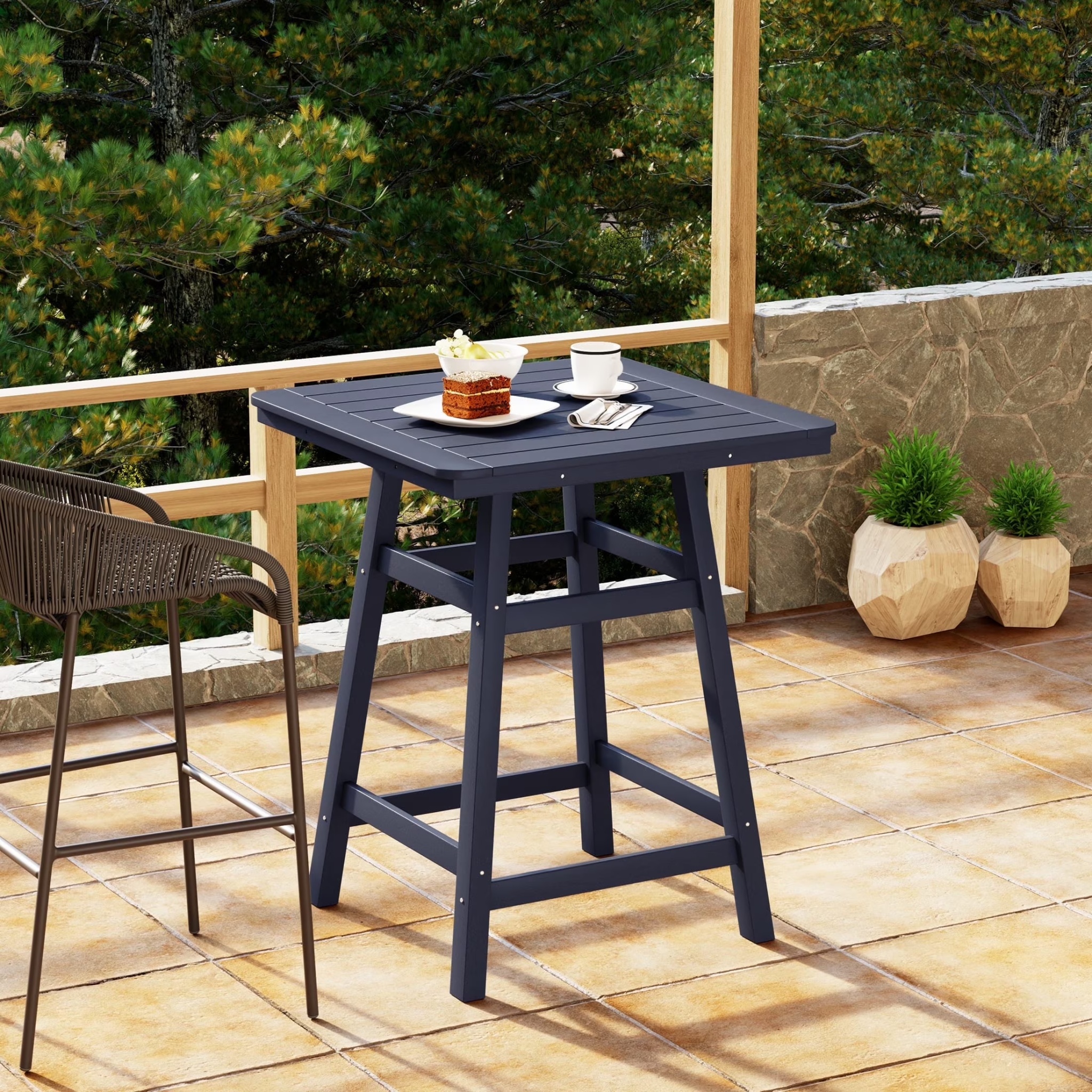 WestinTrends Outdoor 37" Counter Height HDPE Patio Square Bar Table, Dark Brown - Image 17